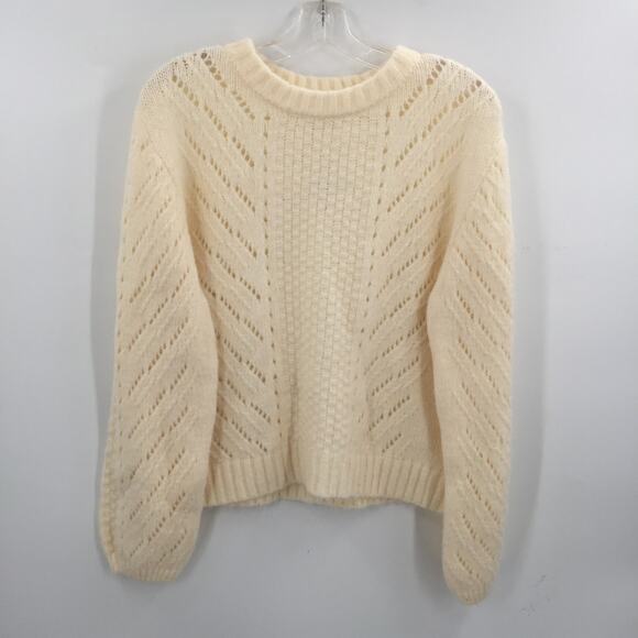 Elodie Long Sleeve Pullover Crewneck Sweater Open Knit Ivory Size large NWT - Picture 2 of 4